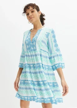 bonprix bonprix Vestidos>Vestido tipo túnica de viscosa fluida azul mediterráneo/naranja oscuro