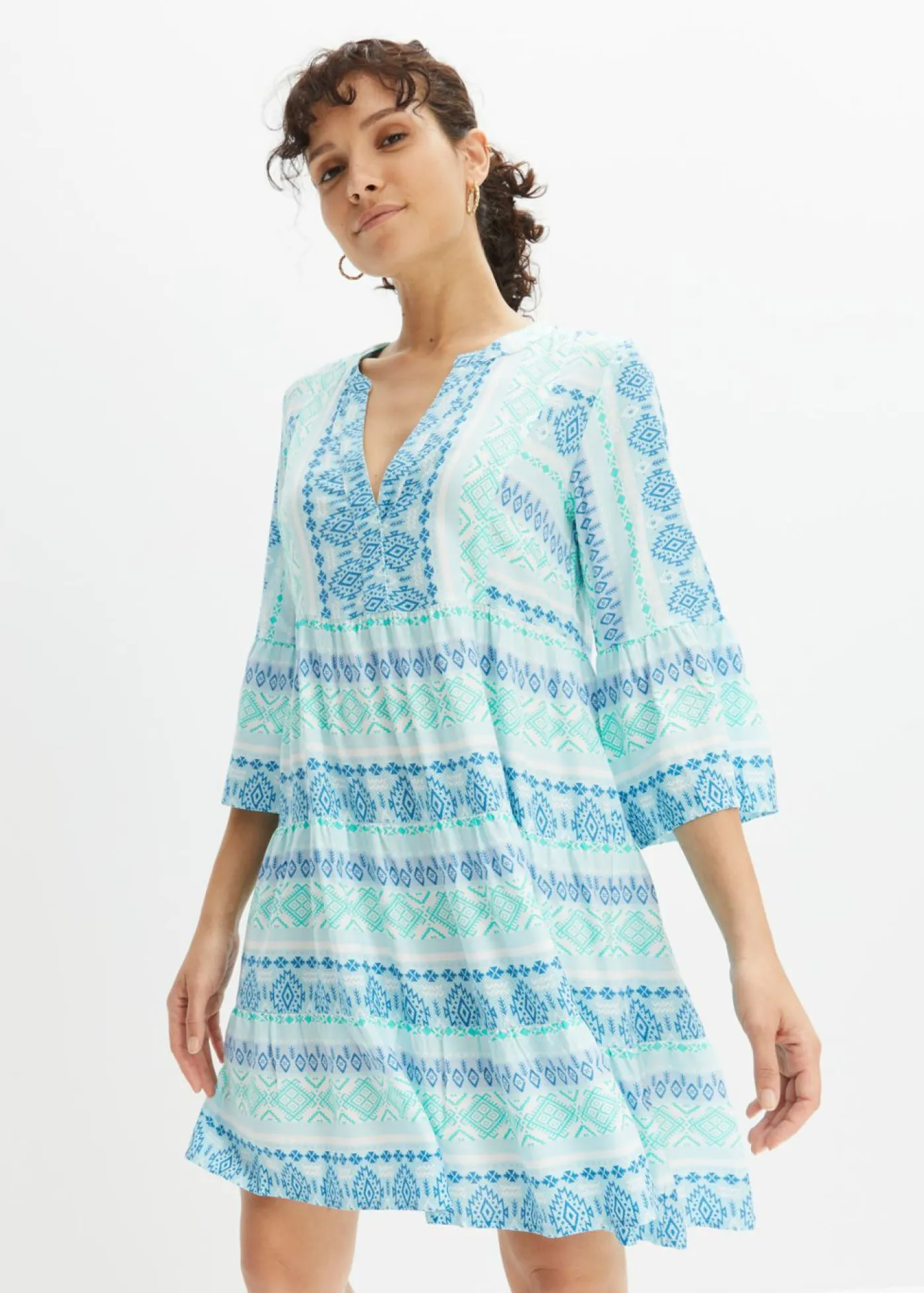 bonprix bonprix Vestidos>Vestido tipo túnica de viscosa fluida azul mediterráneo/naranja oscuro