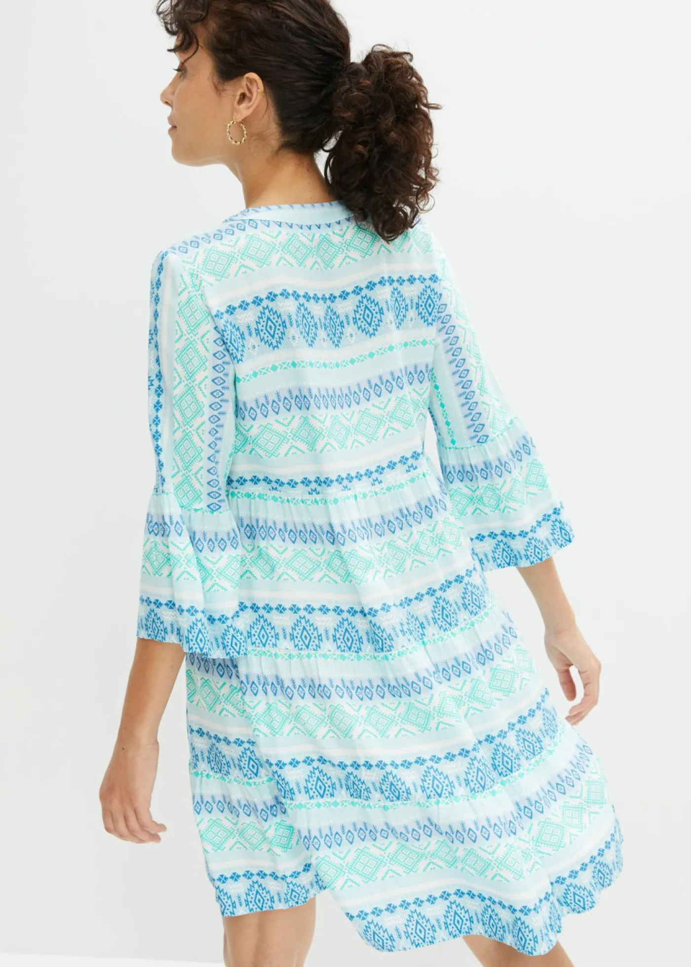 bonprix bonprix Vestidos>Vestido tipo túnica de viscosa fluida azul mediterráneo/naranja oscuro