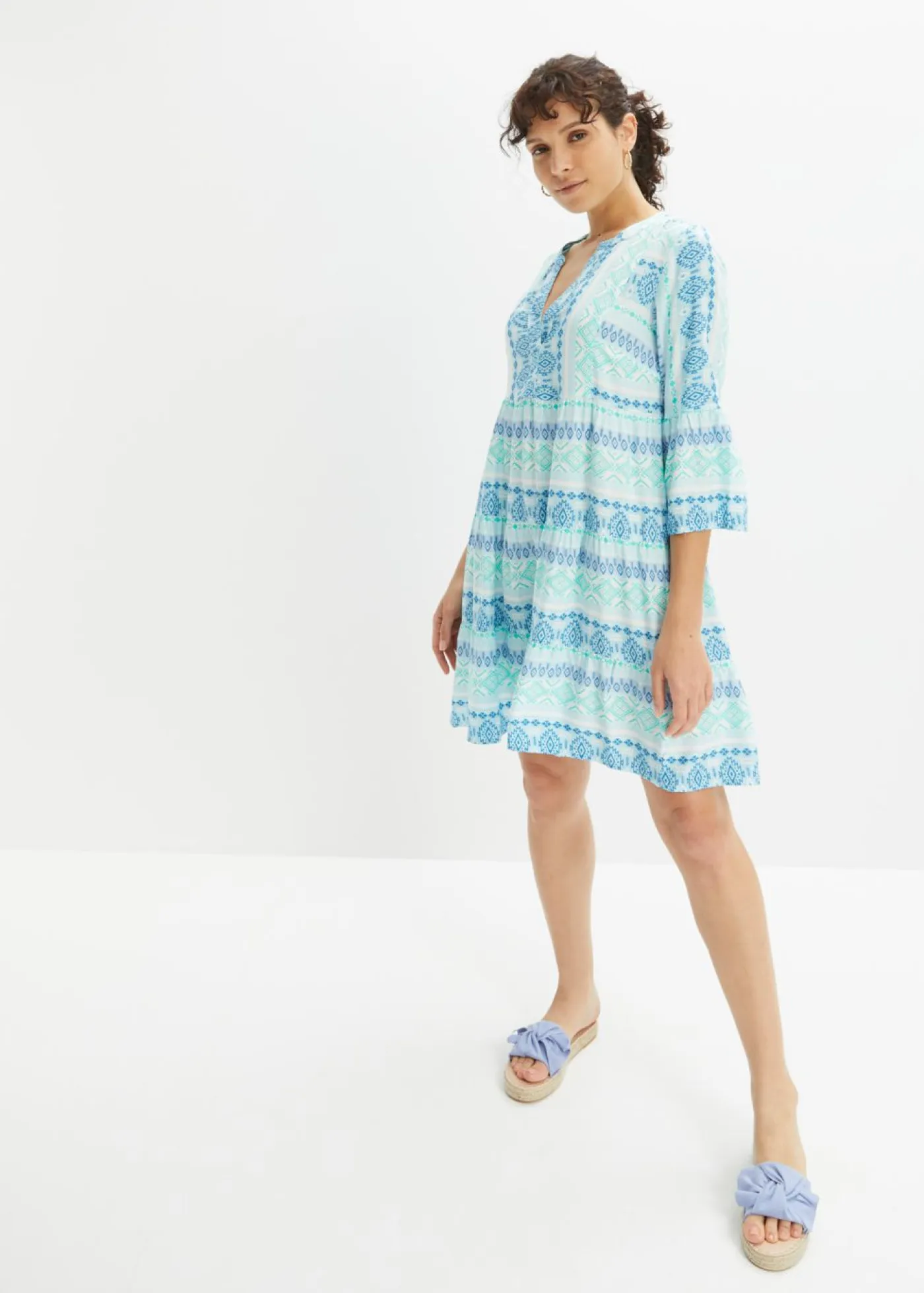 bonprix bonprix Vestidos>Vestido tipo túnica de viscosa fluida azul mediterráneo/naranja oscuro