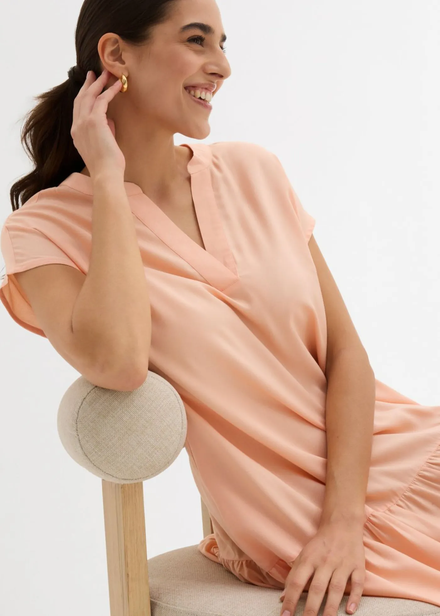 bonprix bonprix Vestidos>Vestido tipo túnica de viscosa fina Melocotón