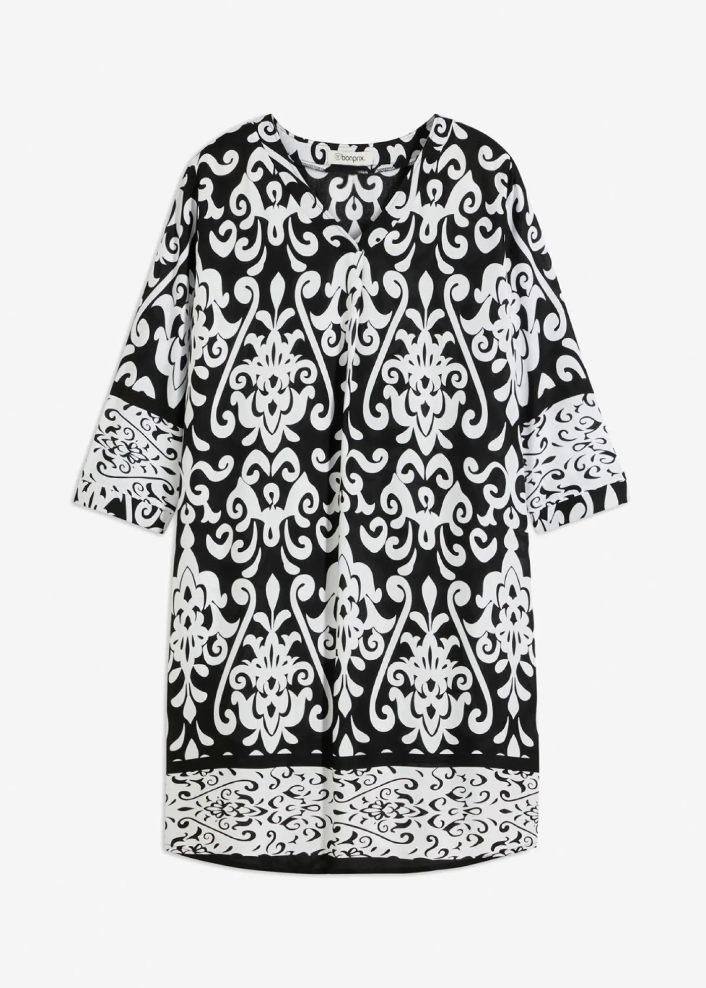 bonprix bonprix Vestidos|Novedades>Vestido tipo túnica de viscosa fluida Negro-blanco estampado