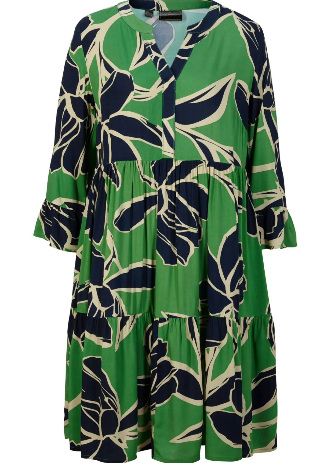 bonprix bonprix Vestidos|Novedades>Vestido tipo túnica de viscosa fluida Verde ópalo/azul marino de flores