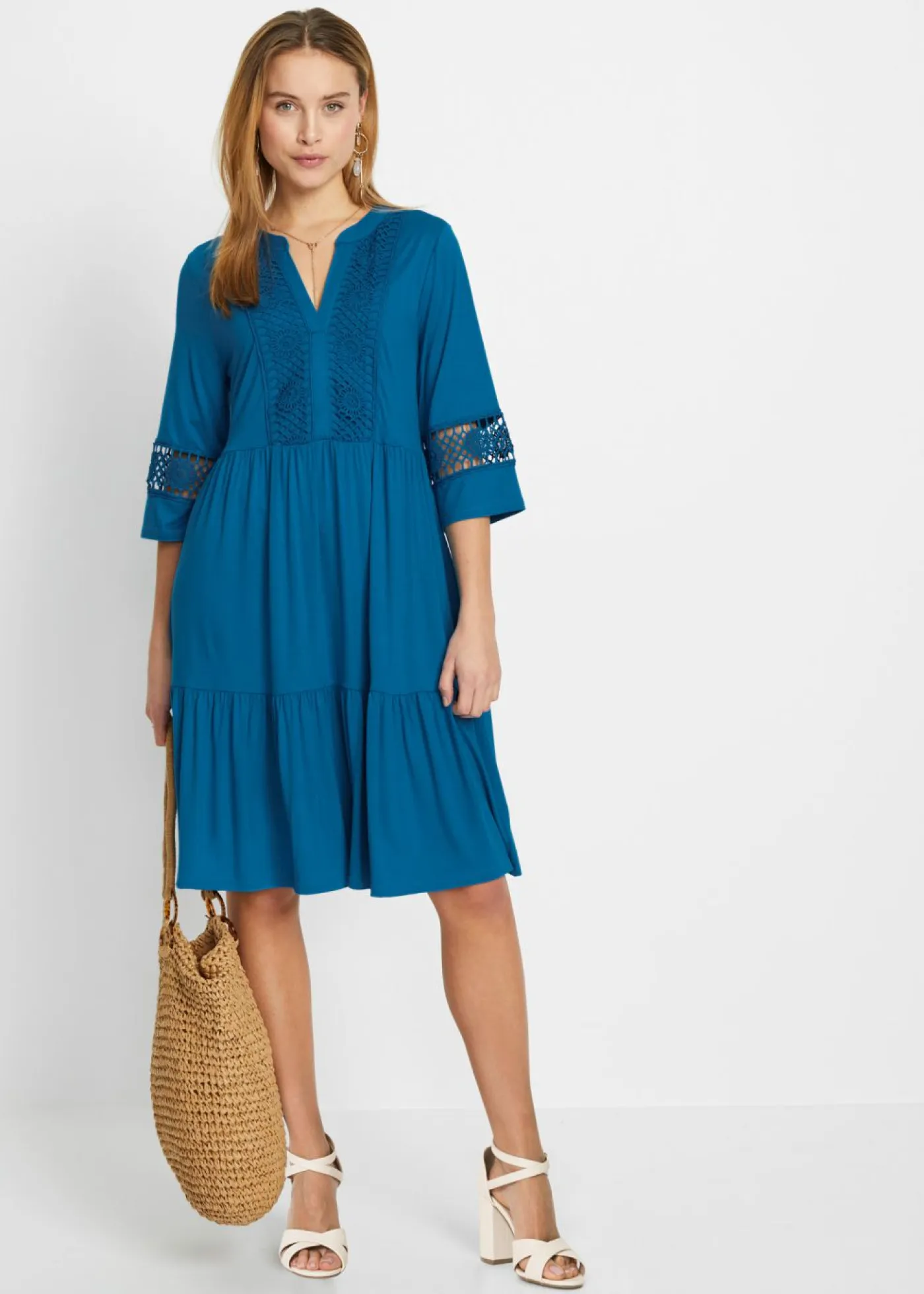 bonprix bonprix Vestidos|Novedades>Vestido tipo túnica de viscosa suave azul atlántico