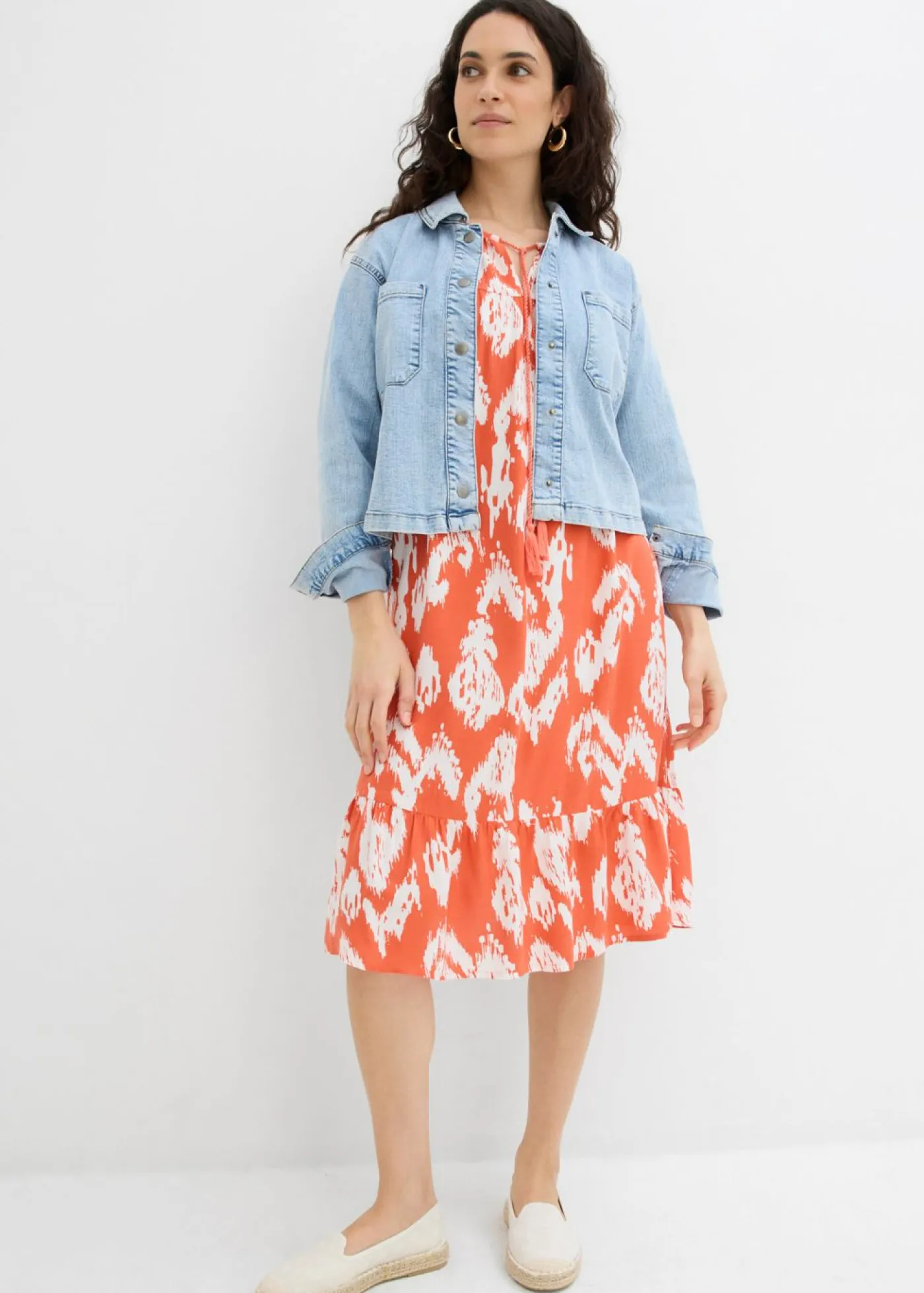 bonprix bonprix Conjuntos De Ropa|Vestidos>Vestido tipo túnica de viscosa pura Cayena/blanco lana estampado