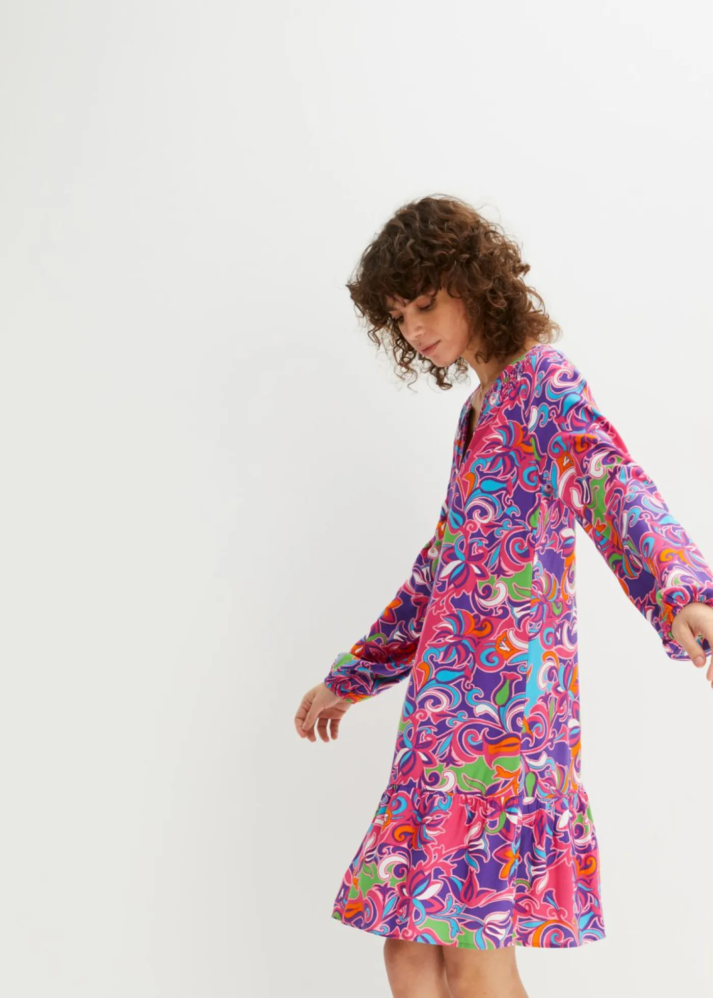 bonprix bonprix Vestidos|Novedades>Vestido tipo túnica de viscosa fluida Rosa oscuro