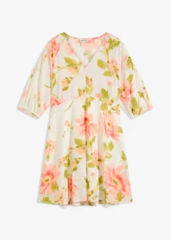 bonprix bonprix Vestidos>Vestido tipo túnica estampado de viscosa fluida blanco-melocotón-salmón claro con flores