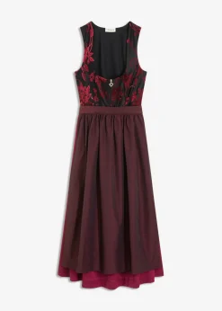bonprix bonprix Vestidos>Vestido tirolés con terciopelo y largo midi (2 piezas) Rojo