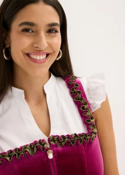 Mujer bonprix bonprix Vestido tirolés con terciopelo y largo midi (2 piezas)