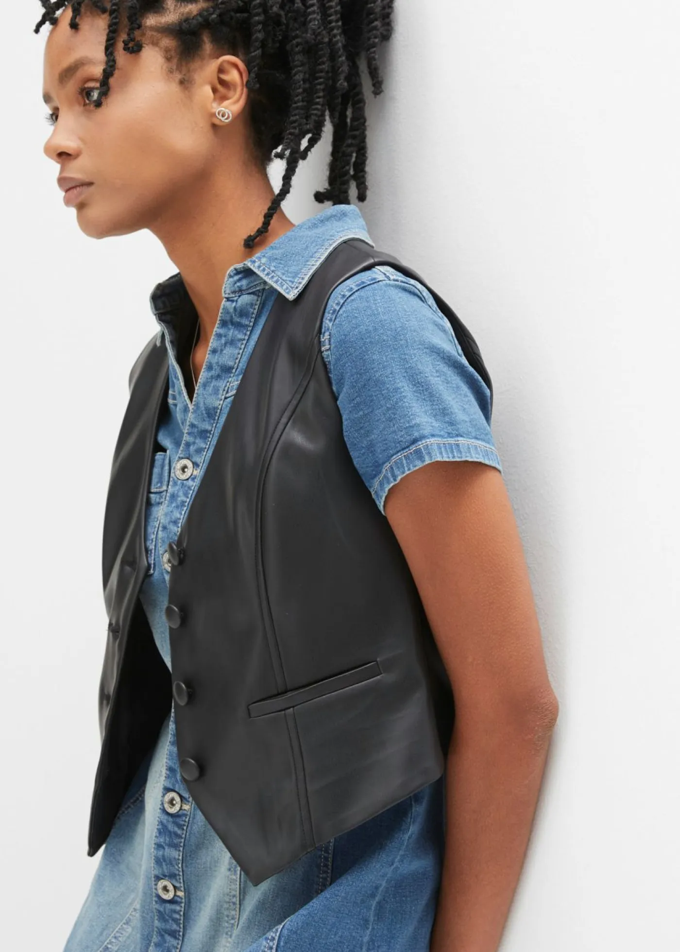 bonprix bonprix Vestidos>Vestido vaquero con botones y dobladillo abierto Azul vaquero