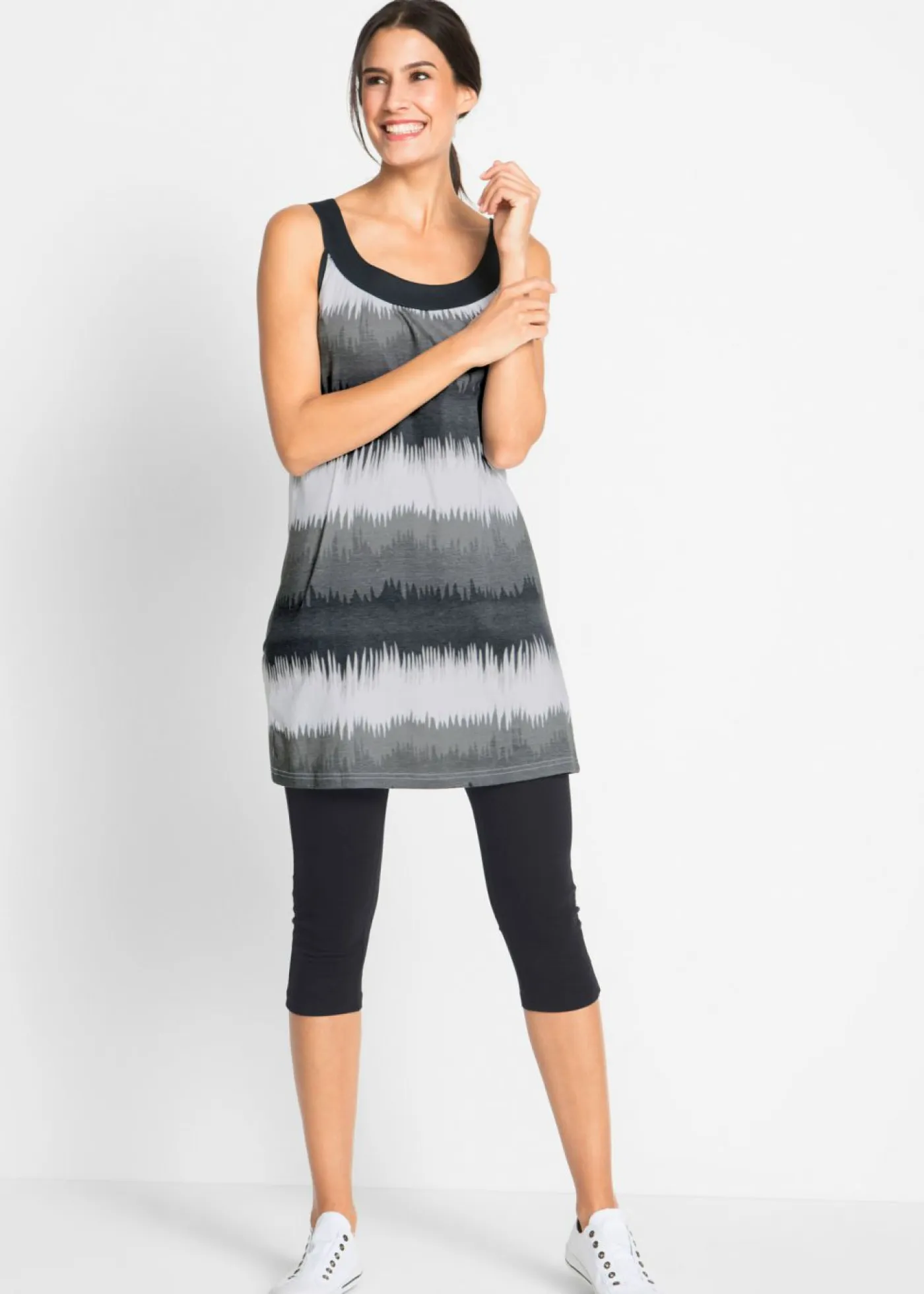 bonprix bonprix Vestidos|Pantalones>Vestido y leggings capri (2 piezas) Negro + blanco-negro