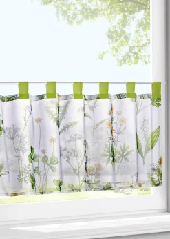bonprix bonprix Primavera|Cortinas Baratas>Visillo con estampado de plantas y poliéster reciclado Blanco-verde