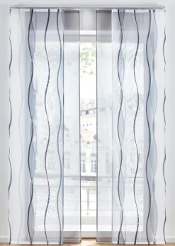 bonprix bonprix Estores>Visillo transparente con estampado de ondas (juego de 2 piezas) Crema-plata