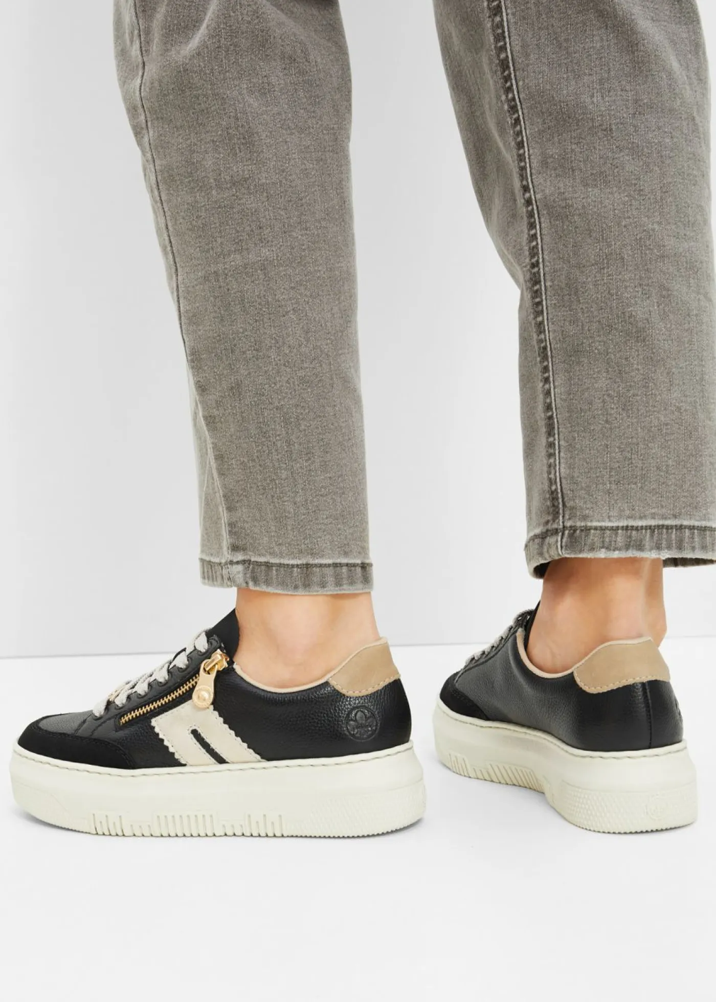 bonprix Rieker Zapatos De Marca·Rieker|Zapatos Cómodos>Zapatillas deportivas cómodas de Rieker de piel con plataforma Negro