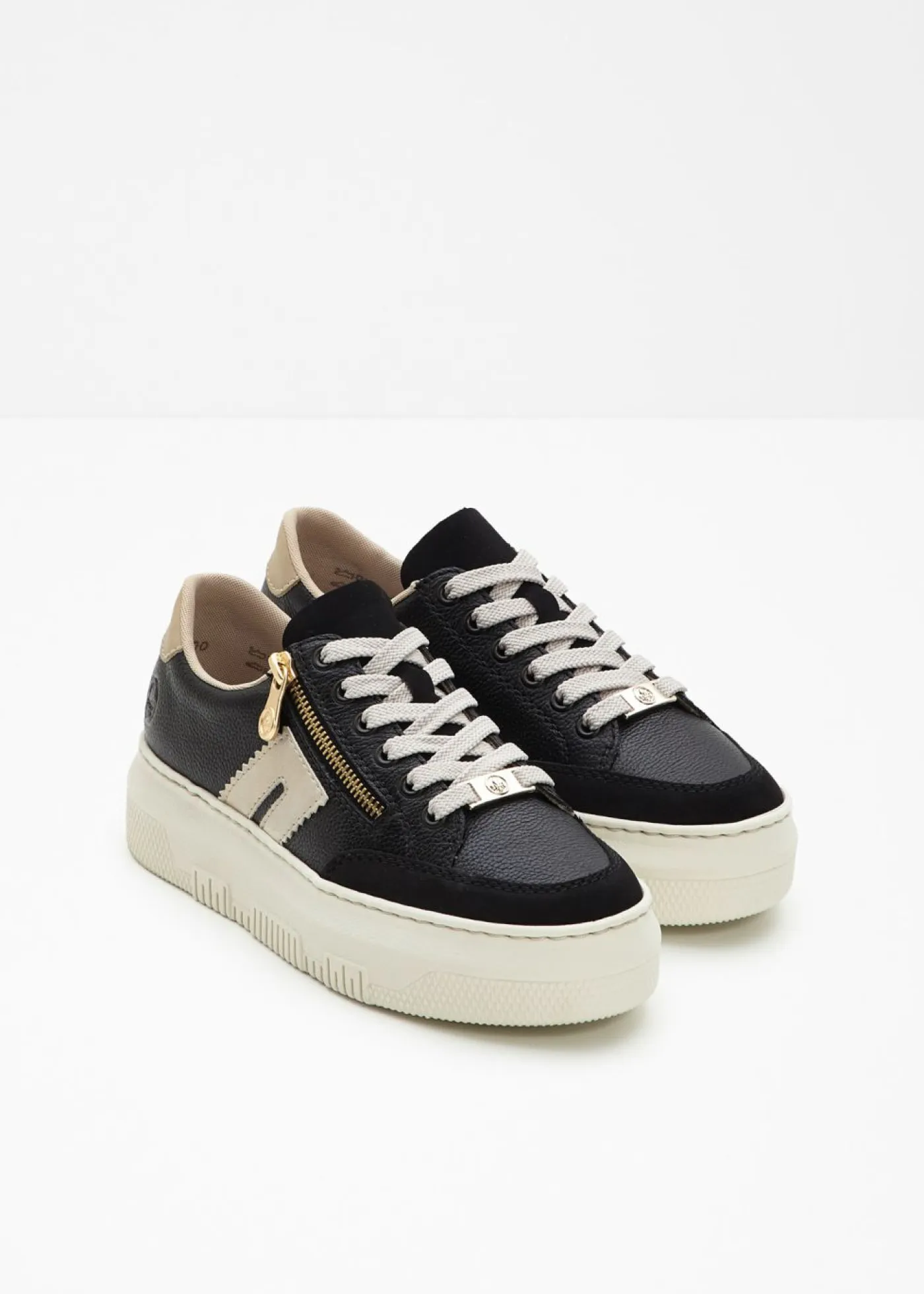 bonprix Rieker Zapatos De Marca·Rieker|Zapatos Cómodos>Zapatillas deportivas cómodas de Rieker de piel con plataforma Negro