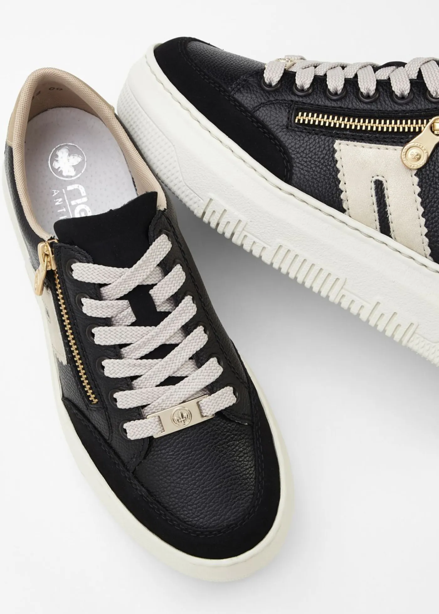 bonprix Rieker Zapatos De Marca·Rieker|Zapatos Cómodos>Zapatillas deportivas cómodas de Rieker de piel con plataforma Negro